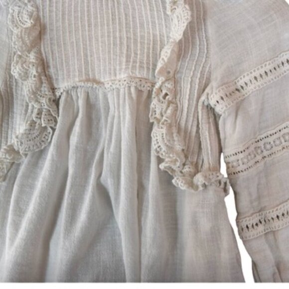 Zara Kids White Peasant Blouse Sz 7 (122 cm) Cotton Long Sleeve Boho Cottagecore - Picture 5 of 10